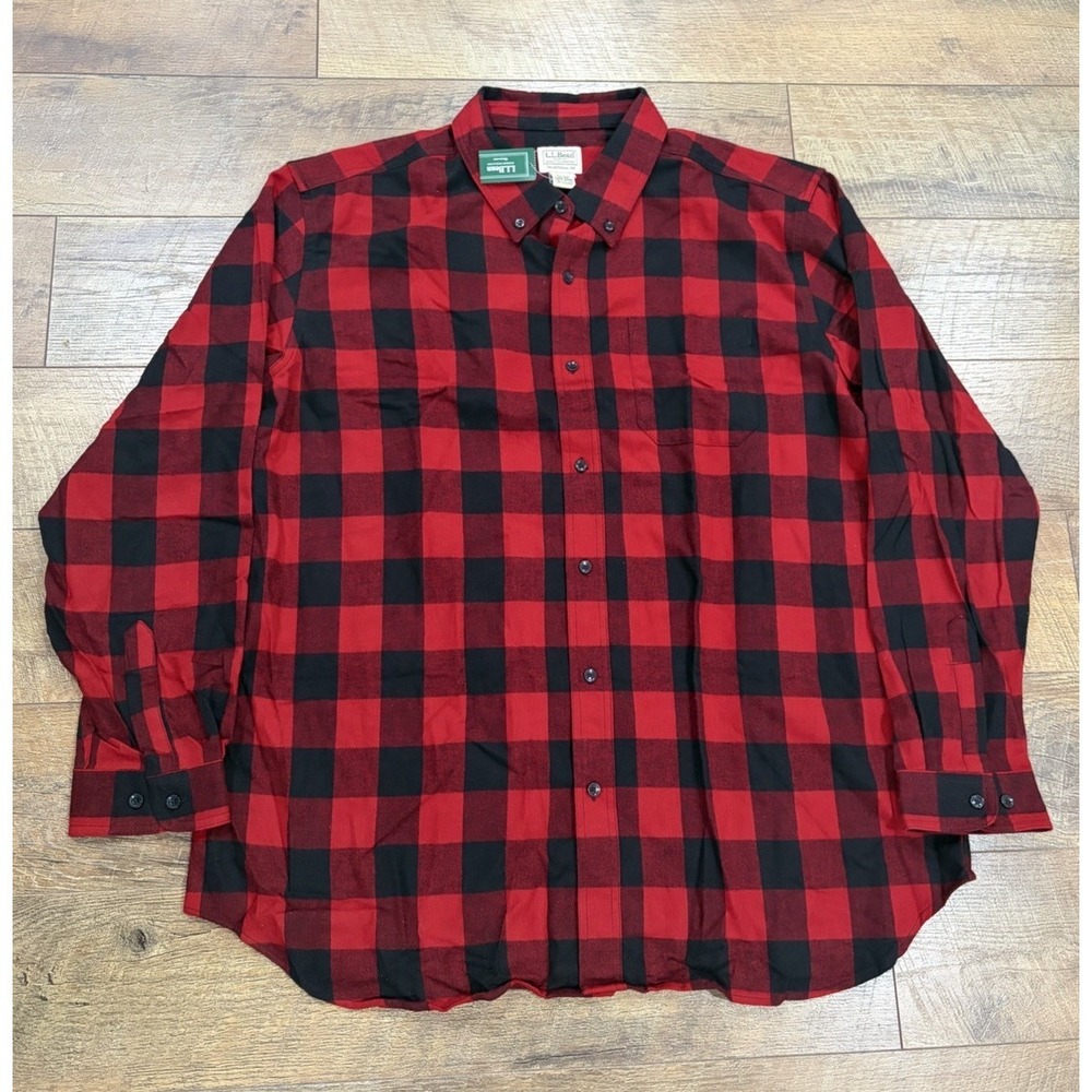 NWT L.L. Bean Buffalo Plaid Flannel Button Up Long Sleeve Shirt Red XXL